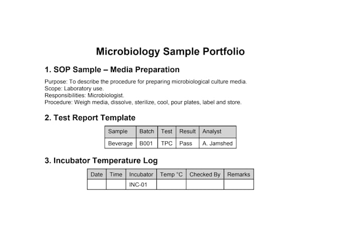 prepare microbiology laboratory documents and sops
