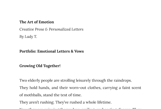 write an emotional personalized letter or creative prose