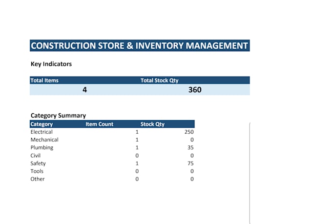 create a construction inventory and stock management