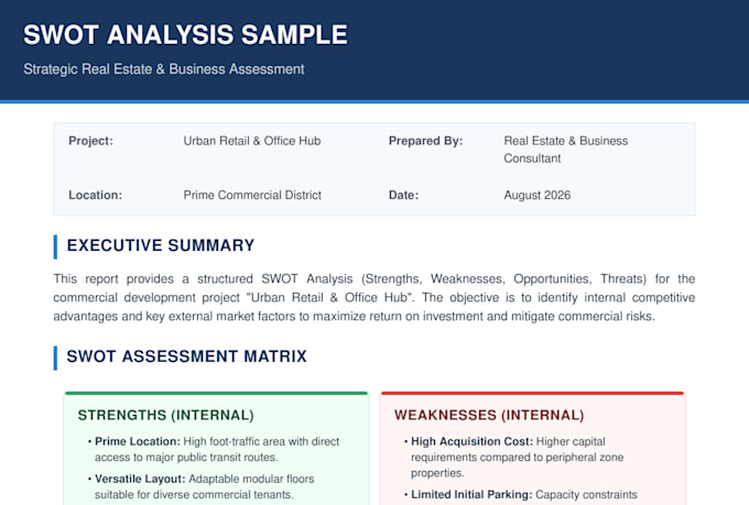 provide a strategic real estate swot analysis