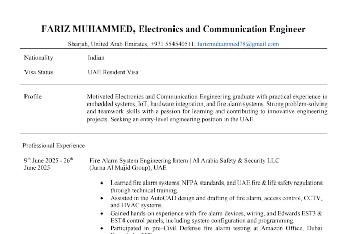 create an ats friendly professional CV