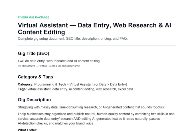 do data entry, web research and ai content editing