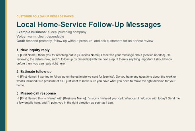 write customer follow up and review request messages