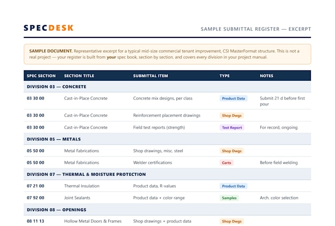 build your construction submittal log from specs in 48 hours