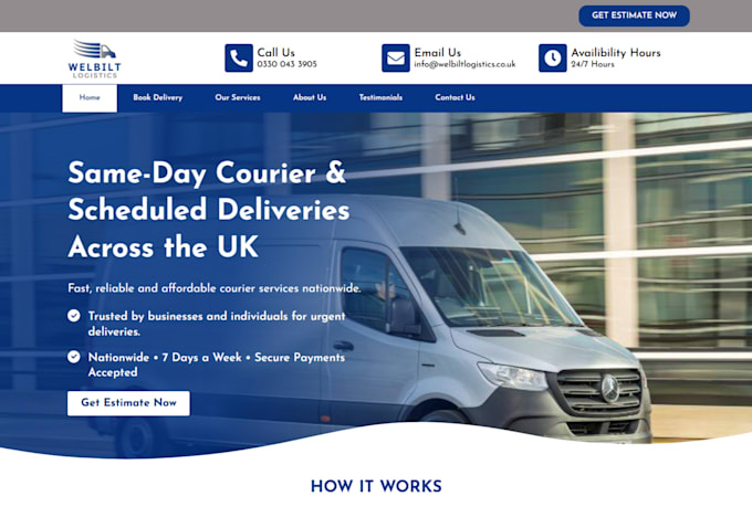 medical courier wordpress website design with online booking, delivery tracking