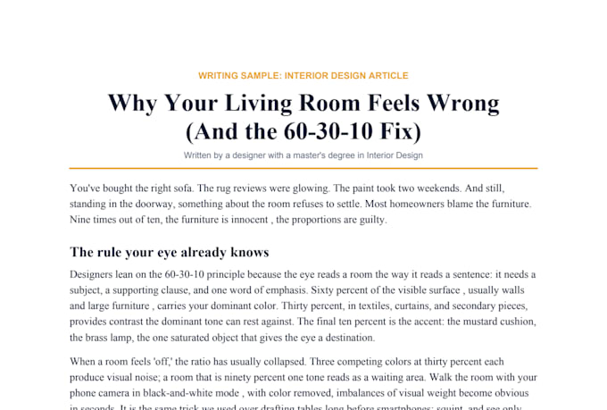 write monthly home decor and interior design blog content