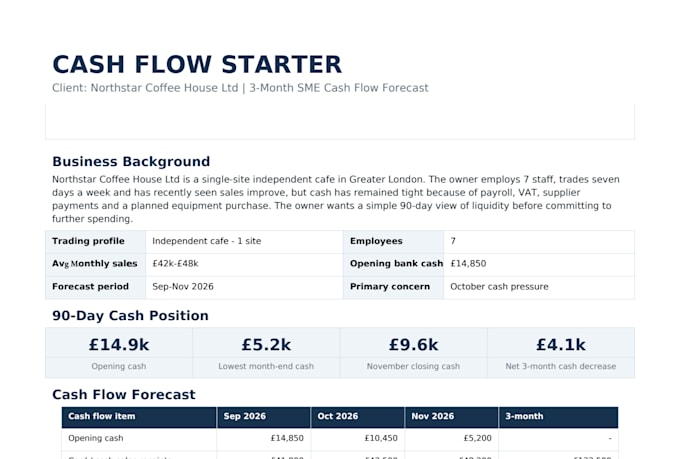 create a cash flow forecast and financial management pack