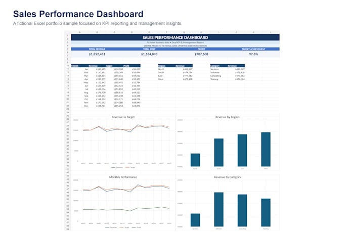 create a professional excel dashboard and KPI report