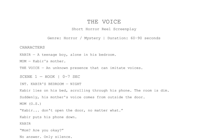 short form horror and reel scripts