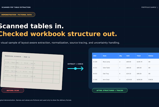 extract scanned PDF tables into a checked excel workbook