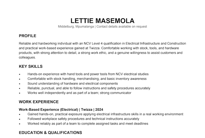 write and format a professional CV or resume for you
