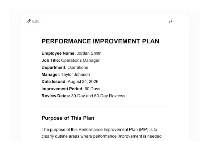 create an employee performance improvement plan