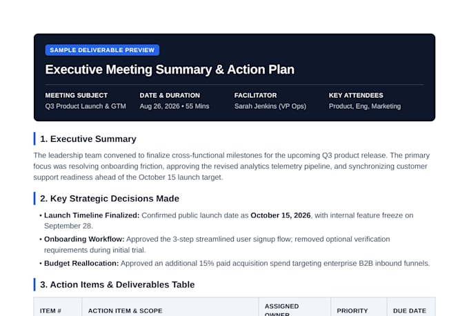 convert your meeting transcript into an executive summary