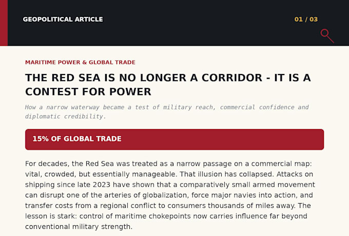 write well researched articles on geopolitics history and international affairs