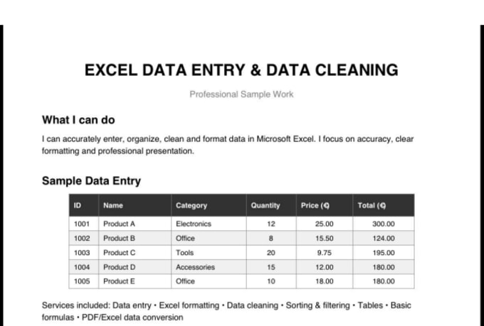 do excel data entry data cleaning and PDF to excel conversion