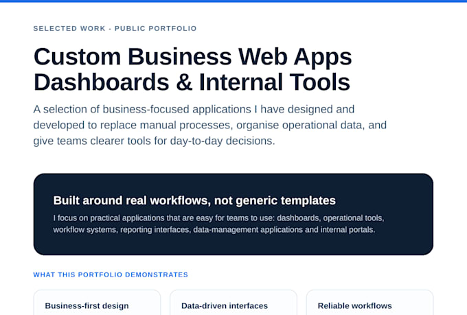 build a custom business web app dashboard or internal tool