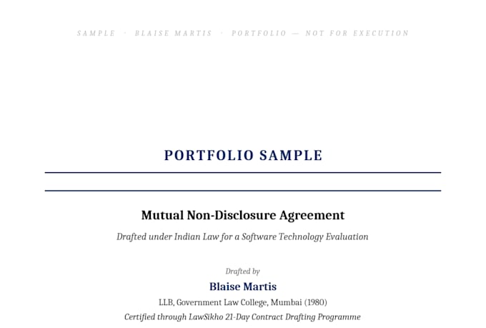 draft a non disclosure agreement under indian law