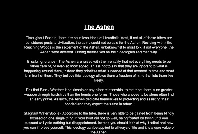 write a backstory for a dnd item, character or place