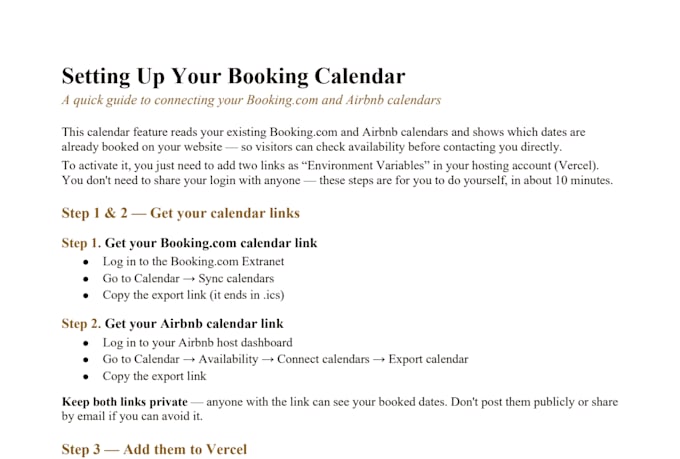 add a live airbnb and booking calendar sync