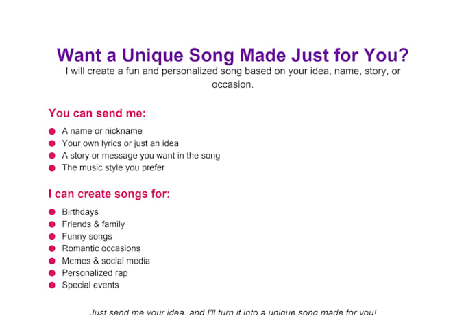 create a custom song with your name, lyrics and idea