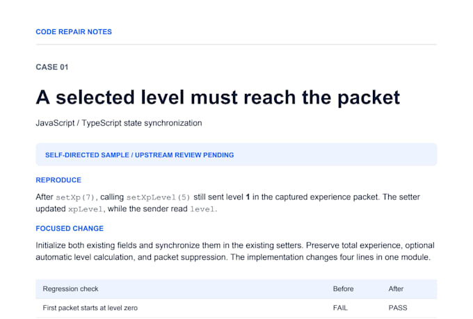 fix one small javascript or typescript bug with regression tests