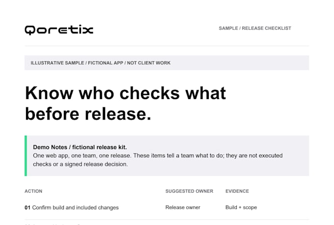 create a QA checklist and release process for your web app