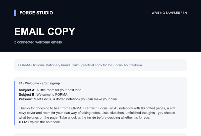 write welcome and promotional email copy for your brand