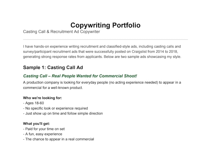 write high converting casting call and recruitment ads
