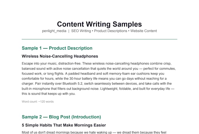 write product descriptions and website content