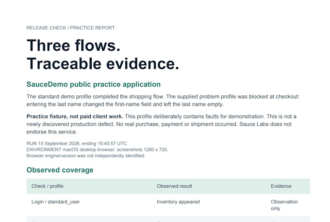check 3 web app flows and document reproducible issues