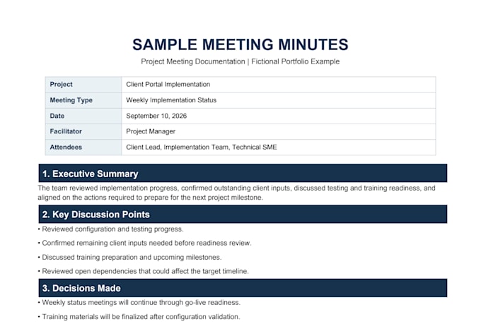 create professional meeting minutes and action items