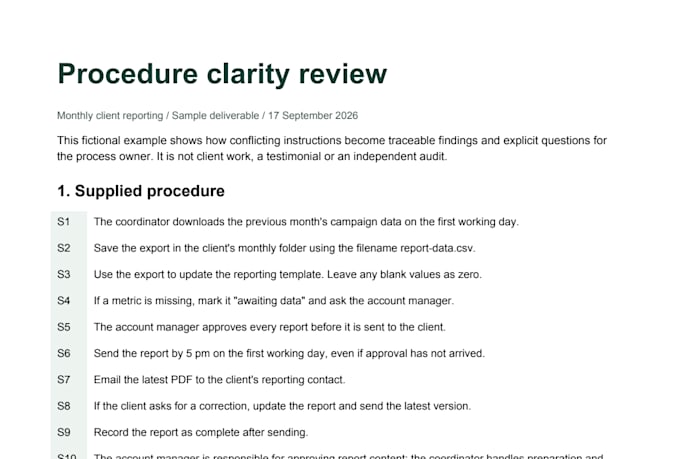 review your business procedure for clarity and missing steps