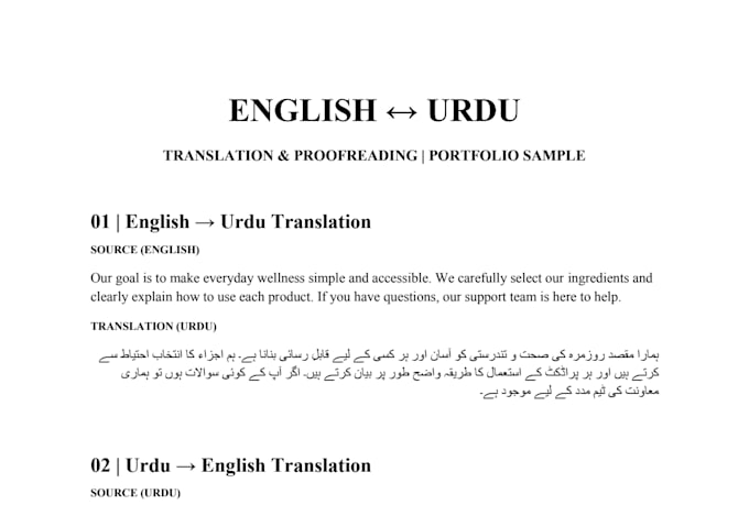 urdu english translation and editing