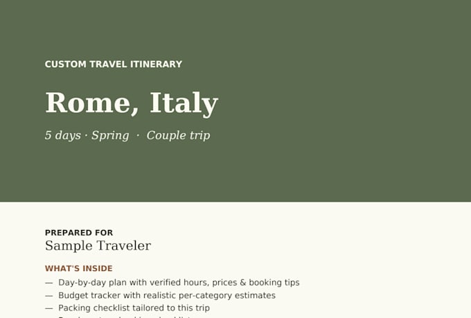create a research verified custom travel itinerary with budget tracker