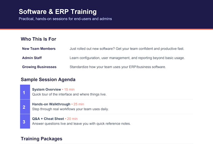 provide software and erp training for users and admins