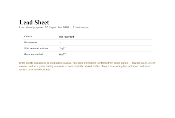 build verified US local business lead lists with email source per row