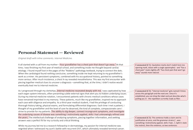 edit your eras personal statement and CV, human not ai