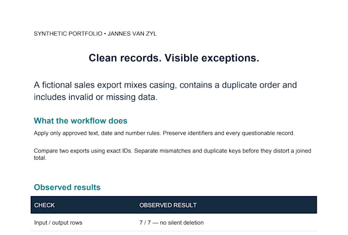 clean and reconcile excel data with a documented QA report