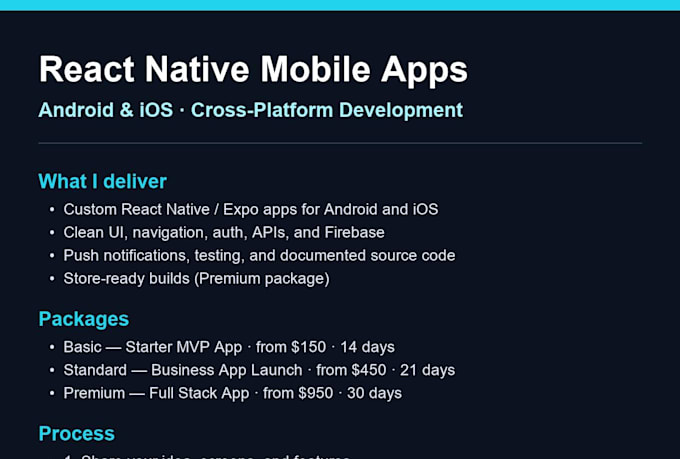 develop a react native mobile app for android and ios