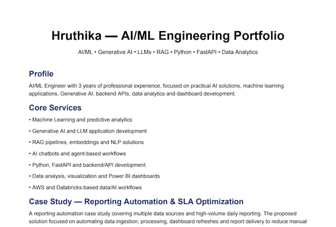develop ai ml solutions, gen ai and python projects