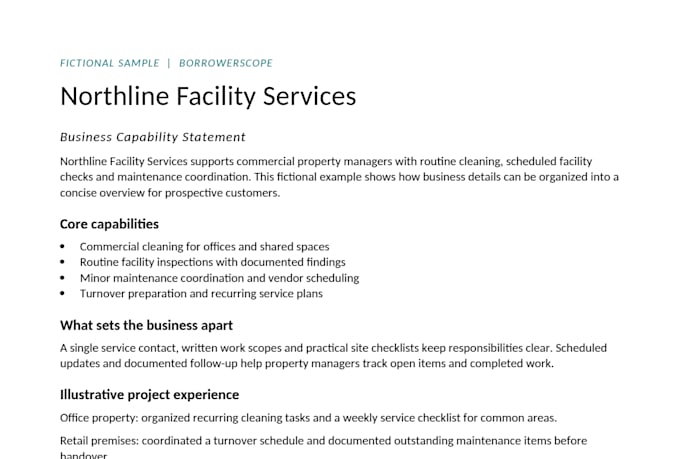 create a professional one page business capability statement