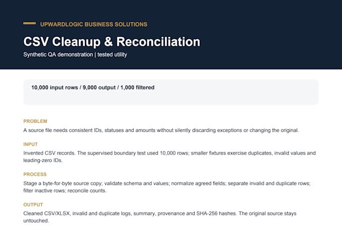 clean and deduplicate excel or CSV data with QA proof