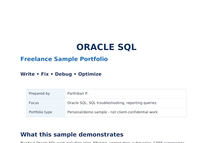 write fix and optimize oracle sql queries