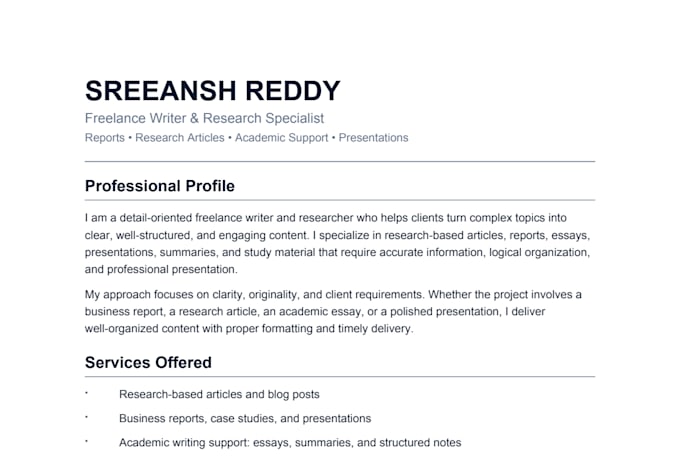 business research and professional report writing