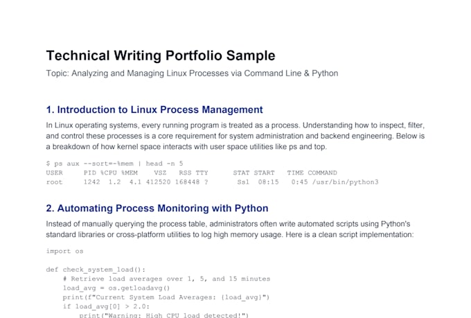 write technical articles, code documentation, and guides on linux and python