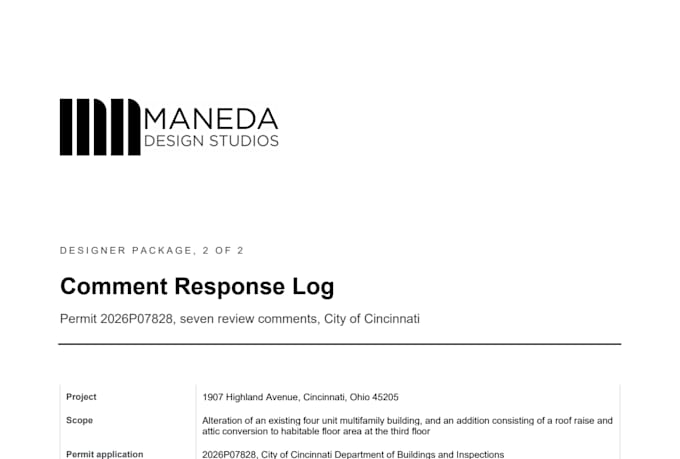 revise your architecte plans to resolve permit comments