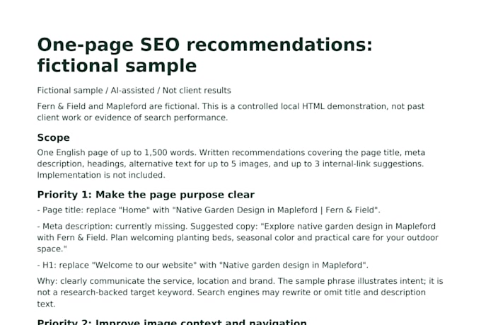 review your page SEO and write a prioritized action plan