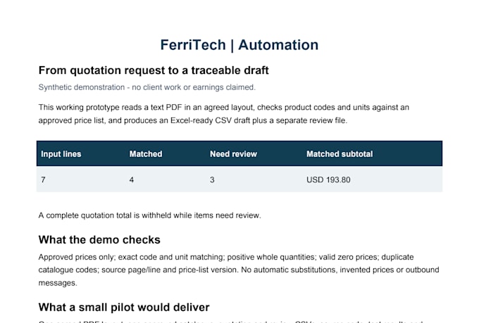 automate PDF quote requests using your approved CSV price list