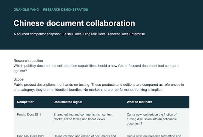 research chinese competitors and deliver a sourced comparison