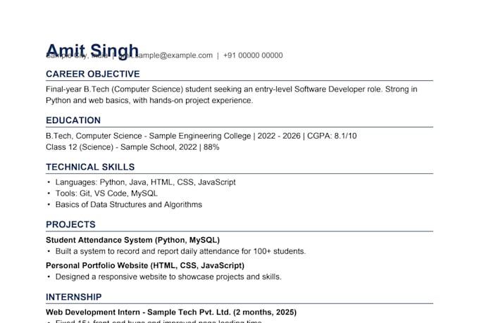 write an ats friendly professional resume and CV